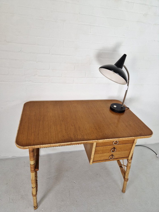 Image 1 of Vintage Louis Sognot Desk, Rattan 1960s