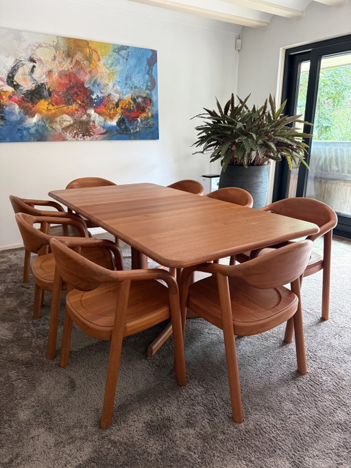 Vintage Deens Design Dyrlund Eettafel Met 8 Korpus Stoelen - Massief Teak