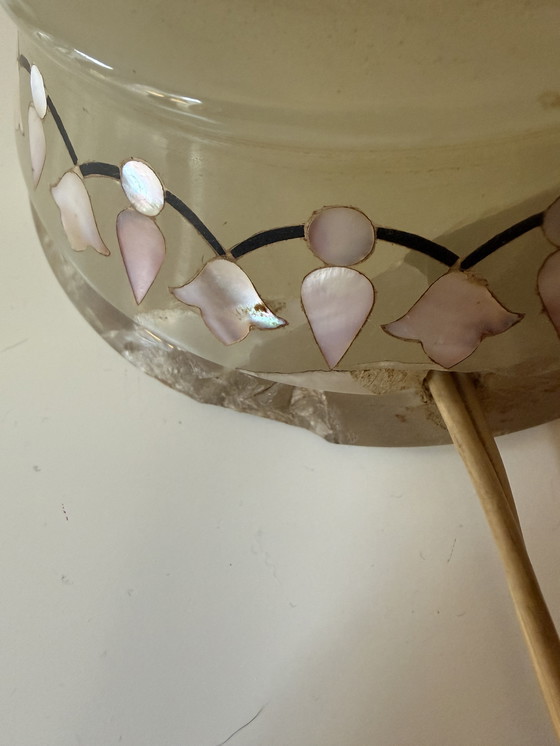 Image 1 of Unique! Vintage lamp made of alabaster onyx with inlaid mother-of-pearl