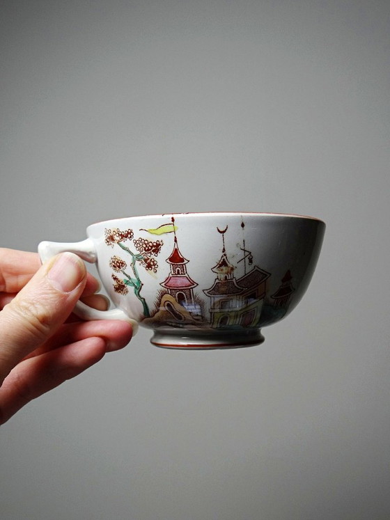 Image 1 of Sarreguemines - Kyoto - antique tea set: 5 cups and 6 Japanese-style saucers