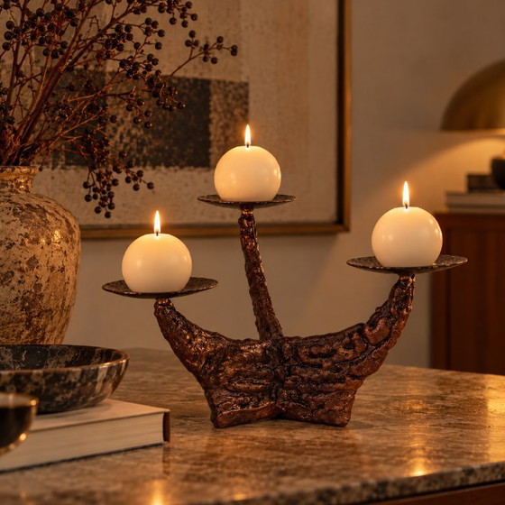 Sculptural Vintage Candle Holder, Brutalism, Mid Century, Metal, Brown, Organic Modern (photo 6 of 12)