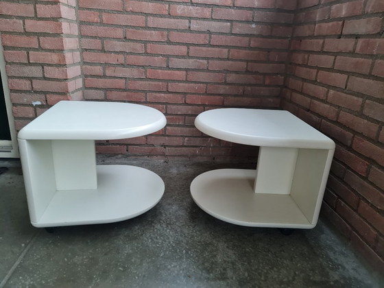 Image 1 of Space Age tables side tables made of wood with wheels