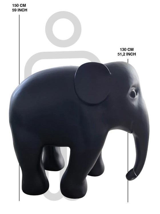 Image 1 of Escultura de fibra de vidrio - Elefante - Negro