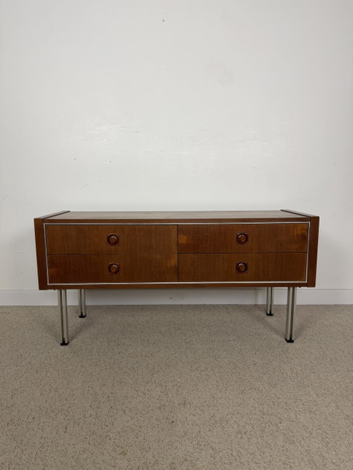 Credenza bassa vintage con 4 cassetti – anni '70 – dressoirs, Wood