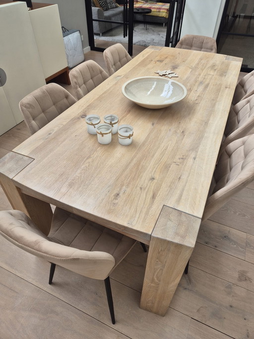 Solid light oak dining table 210 x 90