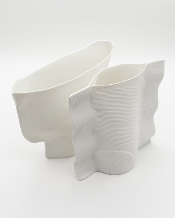 Image 1 of Art Vase Duo Rosenthal Studio Line Design Johan van Loon Fine Porcelain 80s 18cm