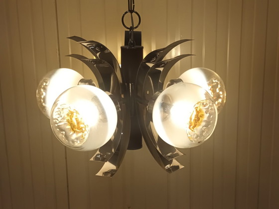 Space Age Chandelier, Murano Glass & Chrome, 70s, Mazzega, Metal, Silver (photo 4 of 15)