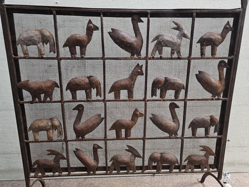 Wrought iron animal fire screen