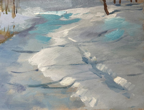 Image 1 of Original Oil Painting Winter Forest Landscape Winter breeze in the forest