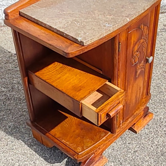 Antieke Franse Art Deco nachtkastje - Marmeren en houten nachtkastje - jaren 20 – Wood (photo 14 of 15)