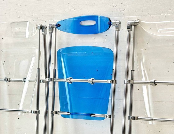 Image 1 of Set of 4 folding chairs made of acrylic by Giancarlo Piretti for Castelli, 1980s