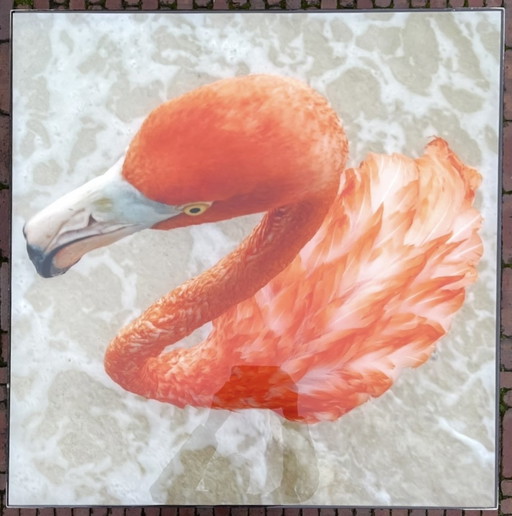 Tableau époxy unique imprimé flamant rose. 