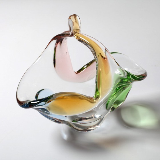 Image 1 of Mid-Century Art Glass Basket Vase Rhapsody by František Zemek / Czech Republic / 1956