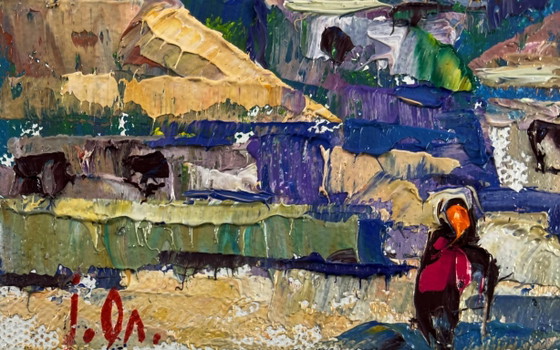 Image 1 of Original Oil Painting Summer City Landscape Sunlight gently pours through houses
