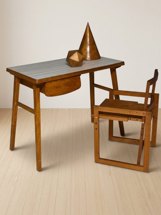 Writing Desk Mid-20th Century Wooden Desk, 90 × 49 × 73 cm (photo 7 of 8)