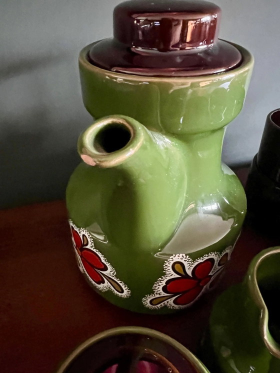 Retro Koffieservies uit de jaren 70 voor 6 personen, Space Age Vintage Servies in groen en bruin, – Ceramic (photo 6 of 10)