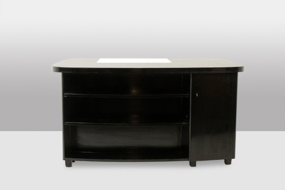 Image 1 of Nierenförmiger Art-Deco-Schreibtisch aus schwarz lackiertem Holz. 1930er Jahre.