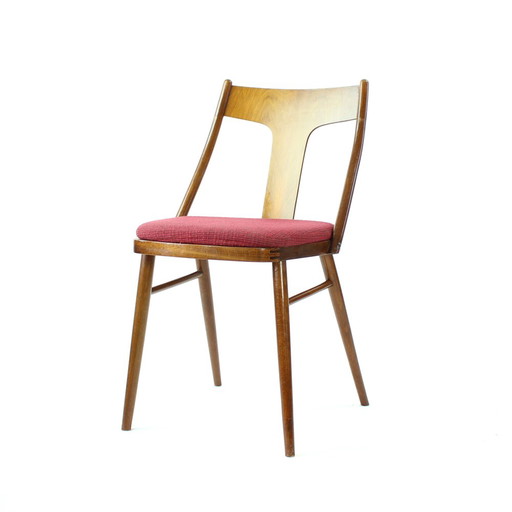 Elegant Dining Chairs in Wood and Pink Upholstery, Czechoslovakia 1960s, Set of 4