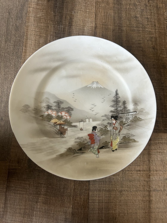 Set Vintage Giapponese Kutani Geisha Ware: 4 Piatti e Zuccheriera, Porcellana Guscio d'Uovo Mount Fuji, Anni (photo 4 of 10)