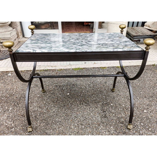 Table basse en fer forgé avec plateau en marbre, Italie années 1980