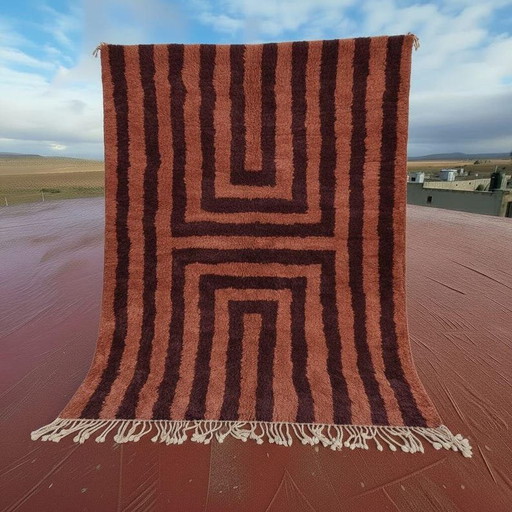 Ecru Berber Rug with Geometric Patterns 150/250cm – vloerkleden en tapijten, Wool