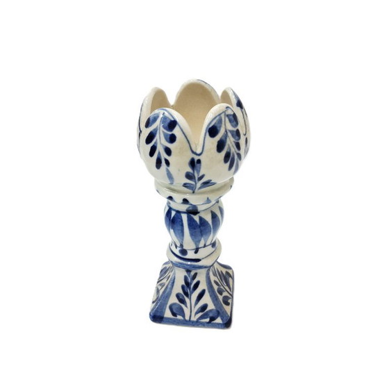 Image 1 of Vintage Delftsblauwe tulp kandelaar – handbeschilderd keramiek