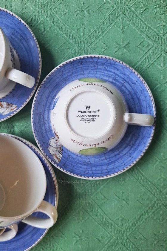 Image 1 of Sarah's Garden Wedgwood Queen's Ware 4 tazze e piattini - inutilizzati.
