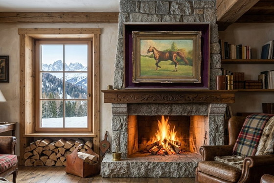 Image 1 of Antique oil painting on panel Thoroughbred Horse Italian School early 1900s