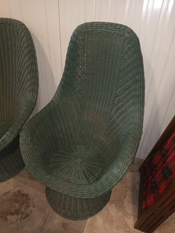 Coppia di sedie da camera vintage in rattan, Verde (foto 13 di 15)
