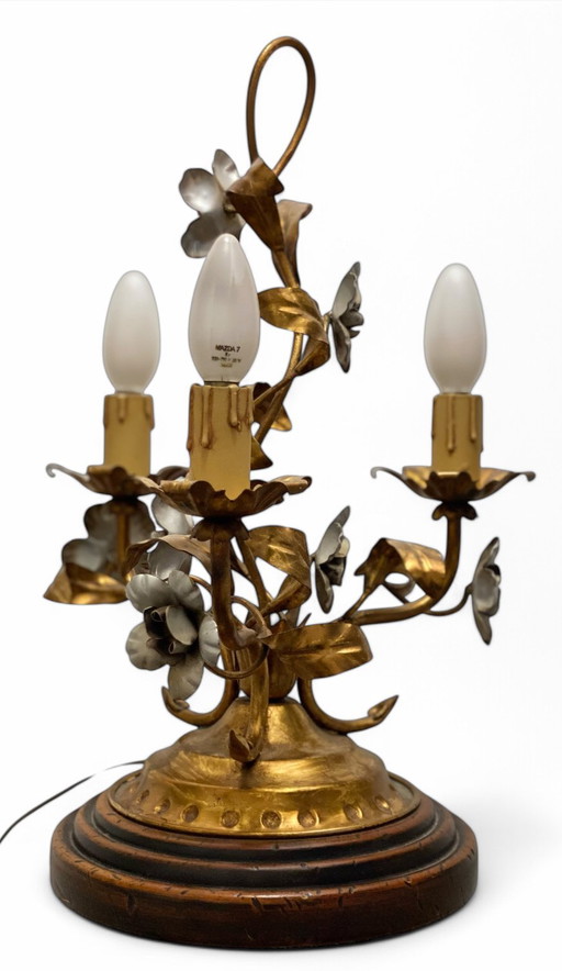 Lampe vintage florentine Rivolta Paralumi Milano – métal doré & argenté – Italie