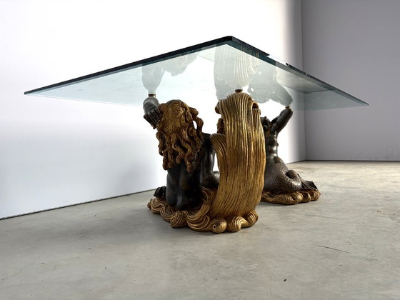 Vintage Gilt Wood Mermaid Coffee Table, 1960s – Glass (photo 6 of 11)