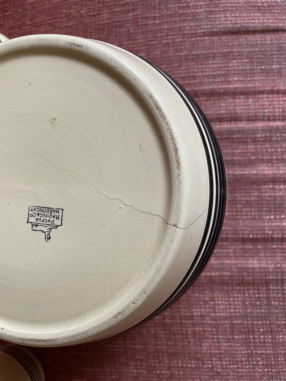 Image 1 of 3 bocaux de rangement antiques en grès ferreux jaune avec noir/bleu Petrus Regout & Co Maastricht