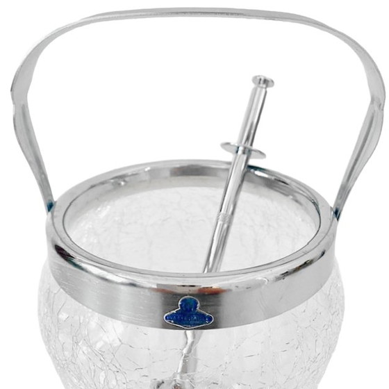 Image 1 of Seau à glace vintage en acier inoxydable verre craquelé De Meyere 1950s
