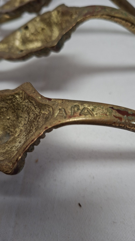 Image 1 of Set mit 4 Messing-Garderobenhaken mit Löwenkopf und je 2 Haken