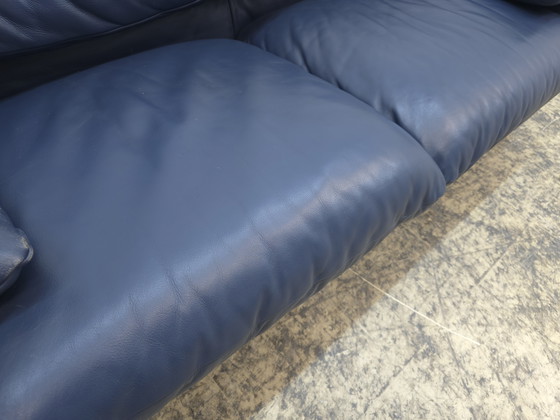 Image 1 of Cassina Maralunga Two-Seater Blue Designer Sofa Leather Sofa Couch Magistretti