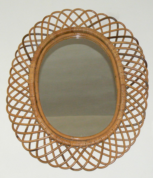 Fraaie Vintage Rotan Spiegel van Franco Albini  60's