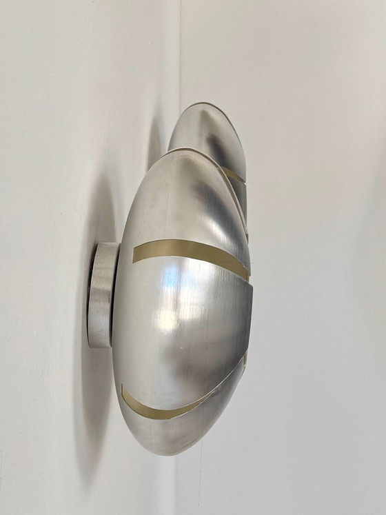 Image 1 of Paire d'appliques vintage, aluminium brossé, France,1970