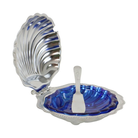 Burriera vintage a forma di conchiglia di capasanta. – Accessori da tavola, Chrome, Glass (photo 6 of 12)