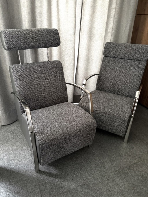 Lot de 2 Fauteuils Montel Modernes de Luxe Cuir + Tissu + Chrome