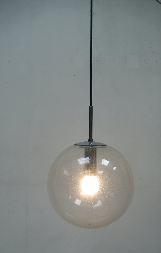 Image 1 of 60er Große Glaskugel Hängelampe Limburg Glashütte Ø 30 cm Klarglas