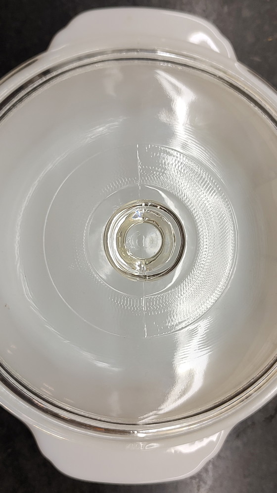 Image 1 of Plat à four Fire King Peach Lustre avec couvercle