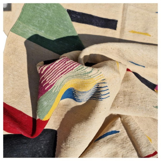 Alfombra Kilim tejida a mano | Diseño Ikat moderno | Lana sobre algodón | Beige (98 × 69 pulgadas) – Wool (photo 4 of 11)