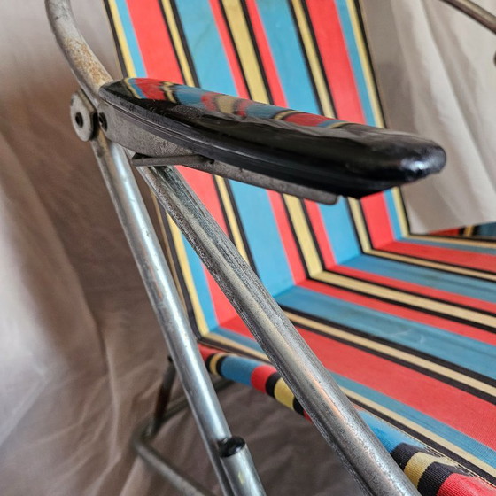 Rasti folding chair with striped fabric, Metal, Textile, Red, Vintage (photo 6 of 8)