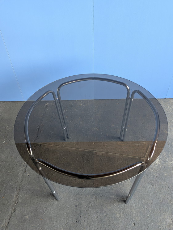 Image 1 of Vintage chrome & glass dining table