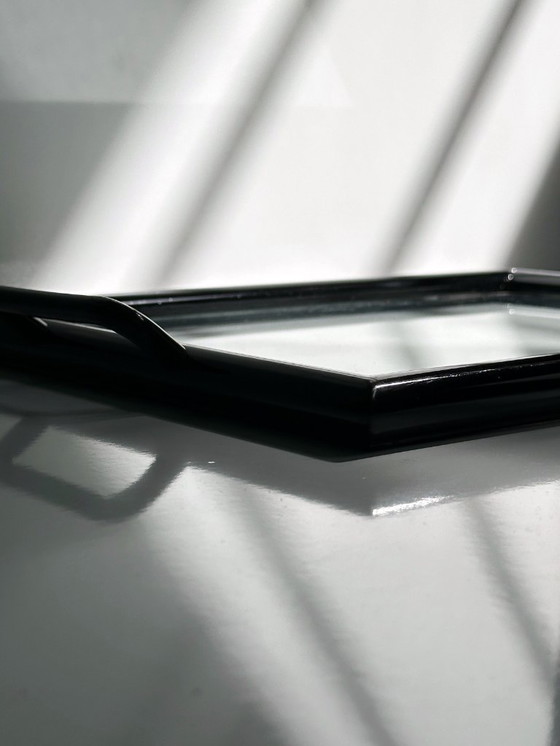 Image 1 of Plateau italien 1980 Vintage Bois Verre 80 Plateau de service Italian Modern Plateau de service en bois laqué