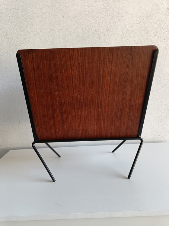 Image 1 of Italian Mid Century Magazine Rack in Teak Veneer and Black Metal, 1950s–1960s