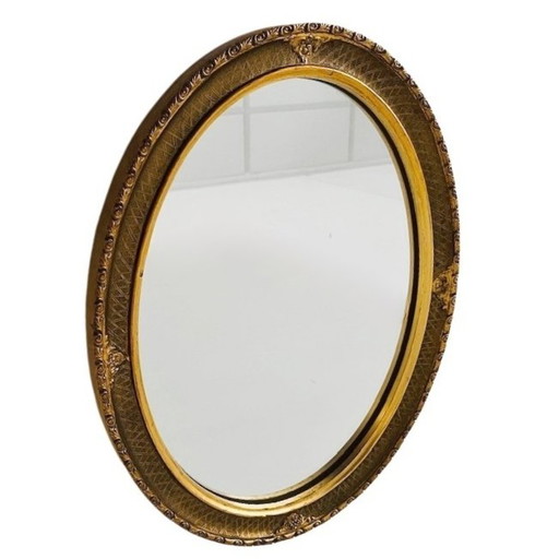 Vintage barok Italiaanse vintage spiegel goud ovaal 1950's