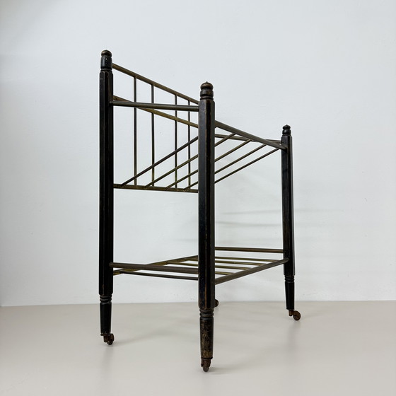 Image 1 of Vintage Wooden Magazine Rack with Brass Details, 1950's