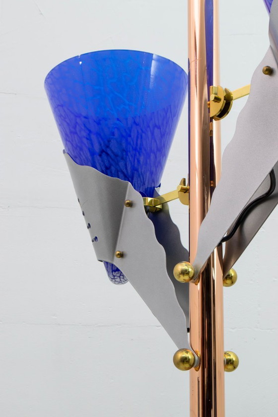 Image 1 of Lampada da terra in vetro di Murano e ottone, anni '80, Relco Milano, Modernista italiano