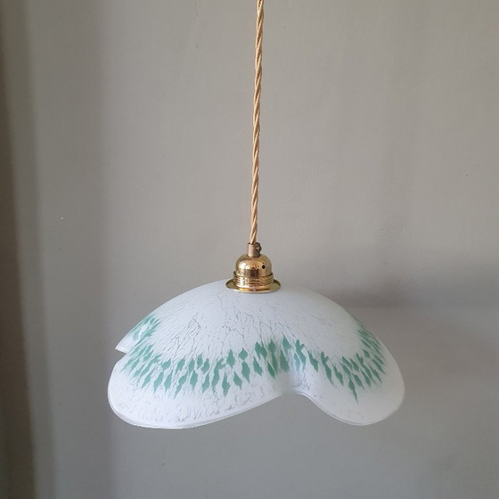 Grande (30cm) Suspension Vintage en Verre en forme de feuille – Métal (photo 11 of 20)